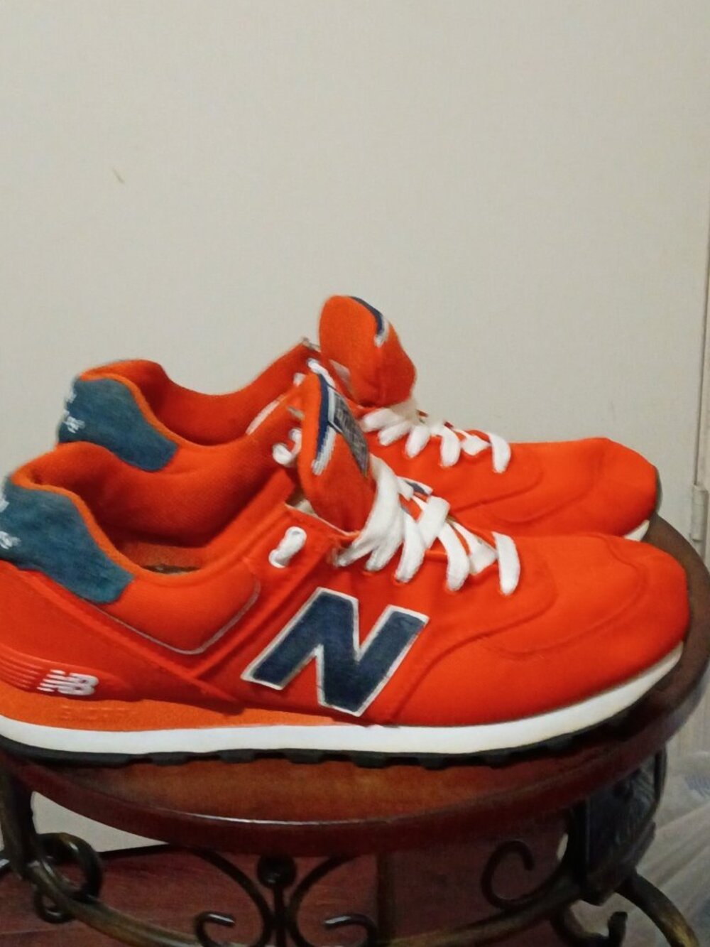 New Balance 574 Men Orange Navy Blue Running Shoes ML574POO Size 12D